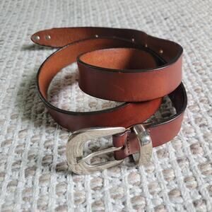 Merona Brown Belt Womens Medium Genuine Italian Leather Silver Buckle Boho